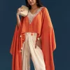 Orange Cape Crop Top Dhoti Set With Moti And Cut Dana Embroidery