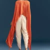 Orange Cape Crop Top Dhoti Set With Moti And Cut Dana Embroidery