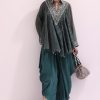 Teal Green Croptop And Dhoti With Embroidered Cape