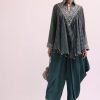 Teal Green Croptop And Dhoti With Embroidered Cape