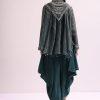 Teal Green Croptop And Dhoti With Embroidered Cape