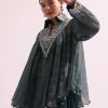 Teal Green Croptop And Dhoti With Embroidered Cape