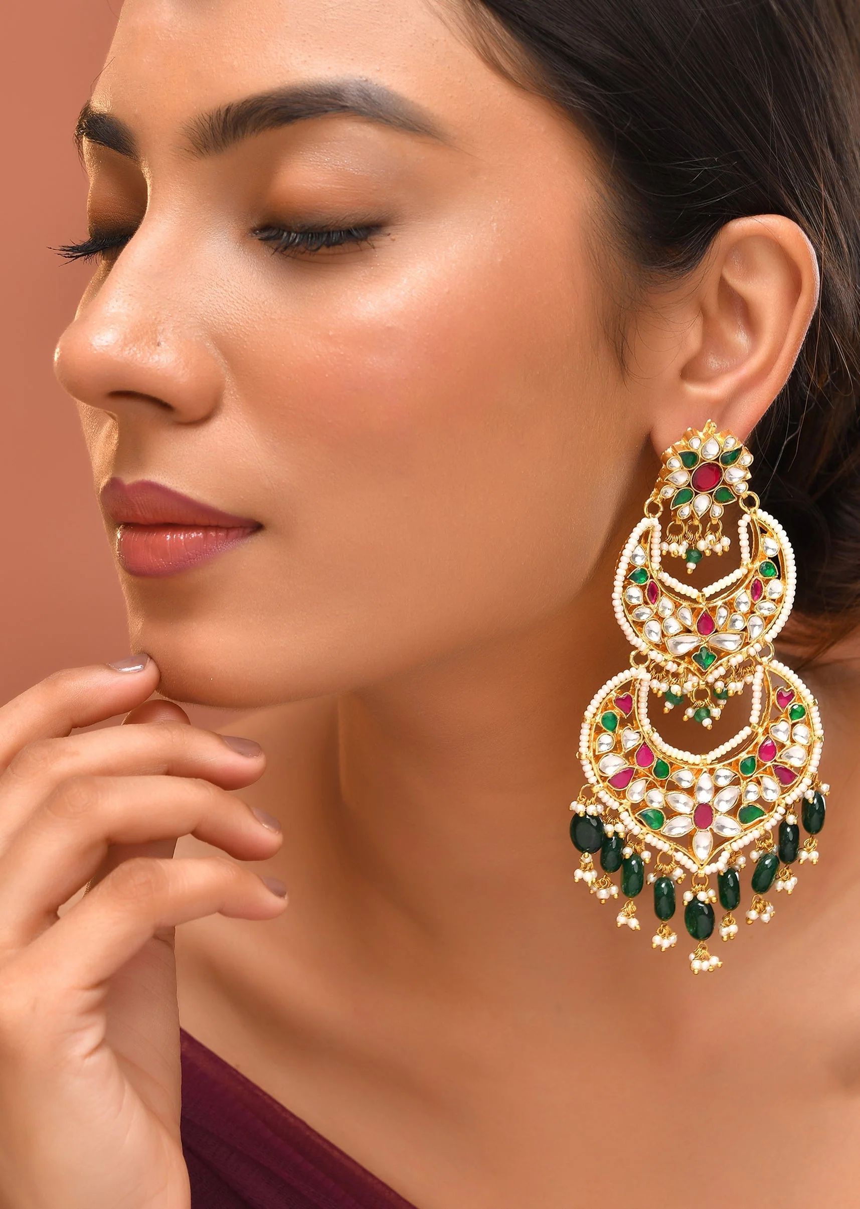 994-multi-green-earrings-with-pachi-kundan-1.webp Multi Green Earrings With Pachi Kundan