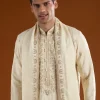 Muhurtham Beige Silk Kurta Dhoti Set With Thread Beads Moti Sequins And Zardosi Work