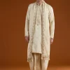 Muhurtham Beige Silk Kurta Dhoti Set With Thread Beads Moti Sequins And Zardosi Work