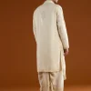 Muhurtham Beige Silk Kurta Dhoti Set With Thread Beads Moti Sequins And Zardosi Work