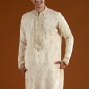 Muhurtham Beige Silk Kurta Dhoti Set With Thread Beads Moti Sequins And Zardosi Work